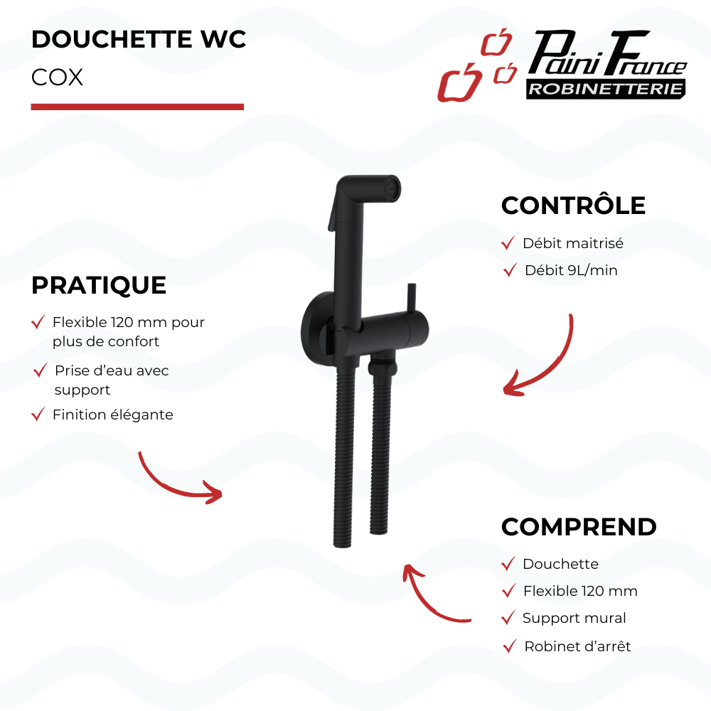 Douchette WC PAINI Cox ronde avec support et flexible| Batinea
