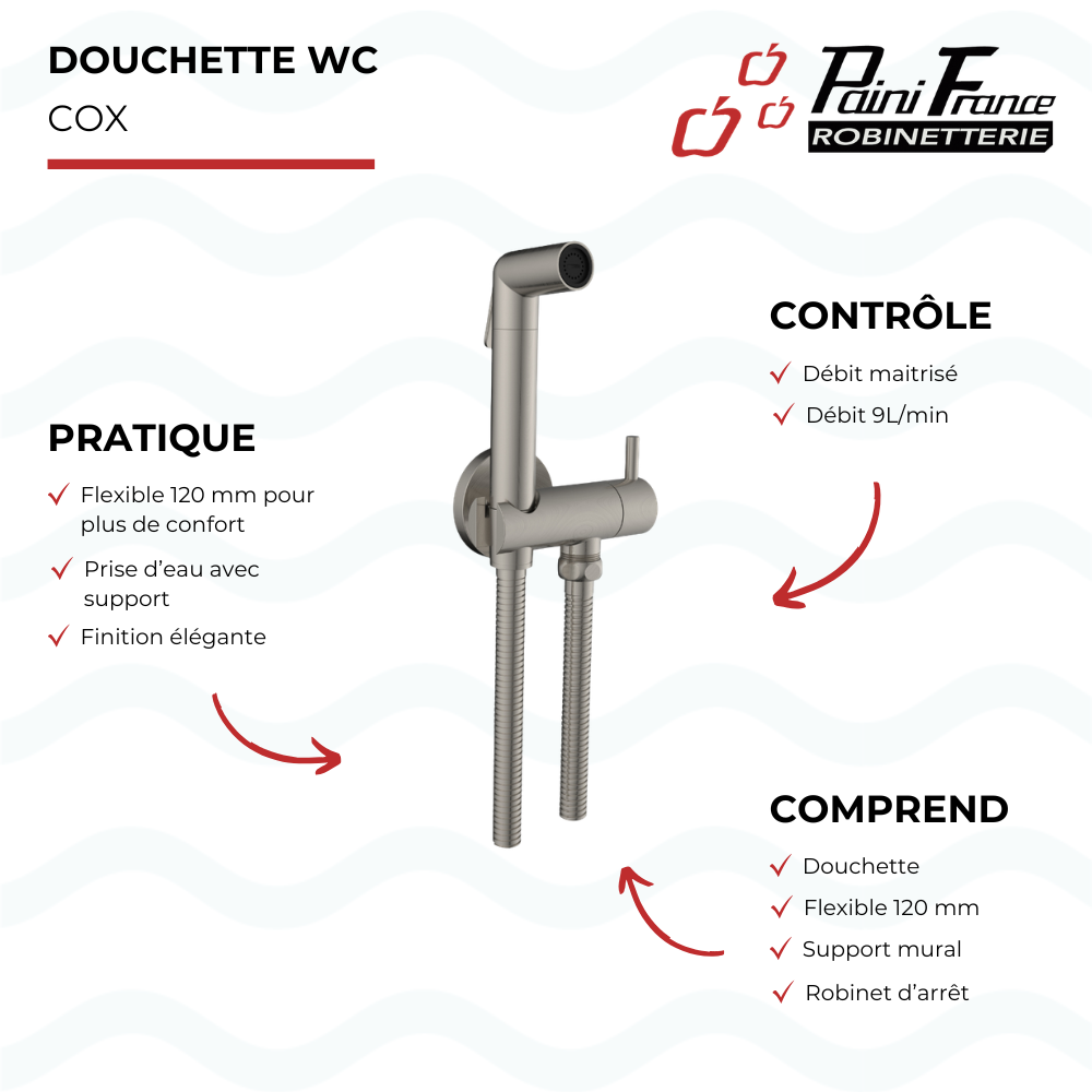 Douchette WC PAINI Cox ronde avec support et flexible| Batinea
