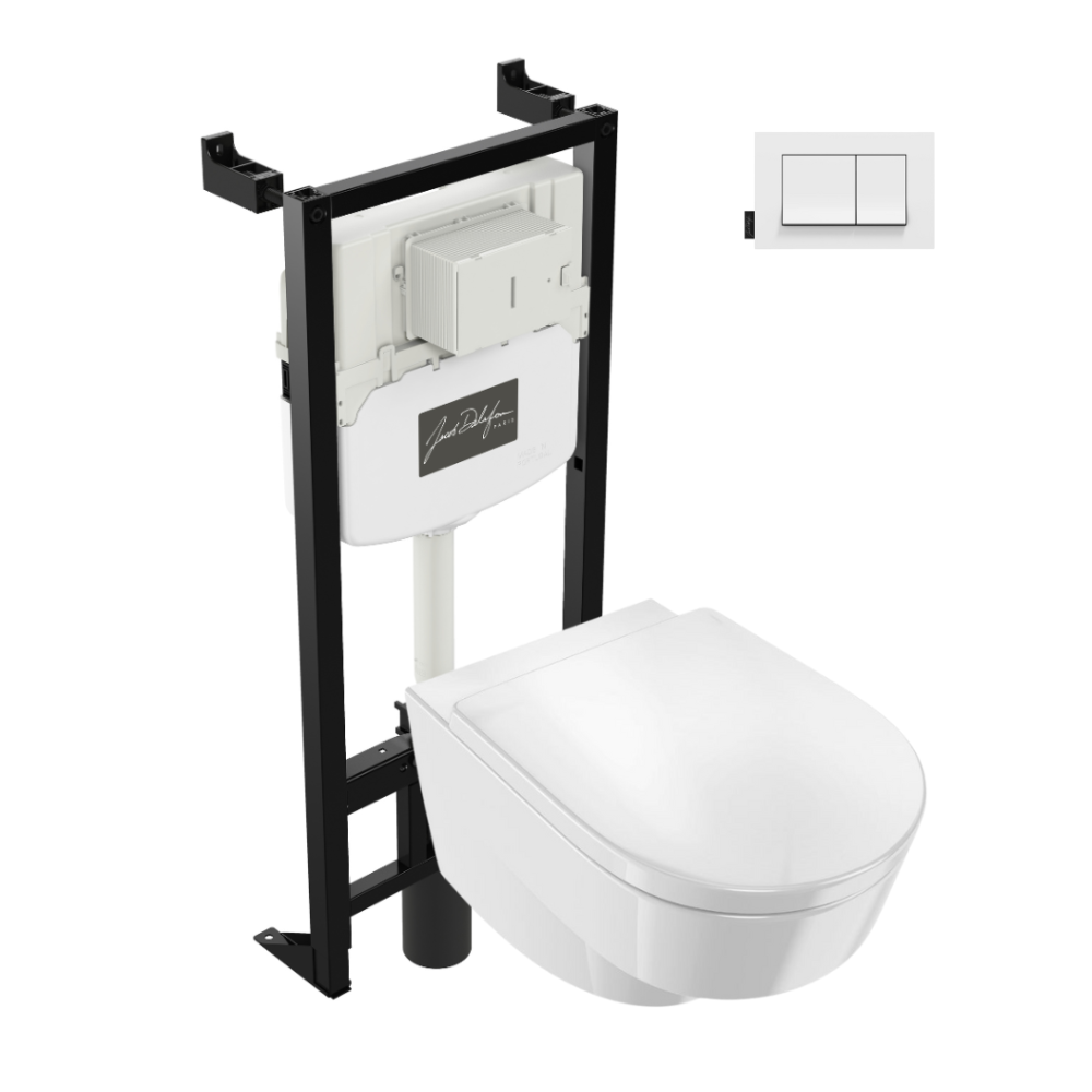 Pack WC suspendu sans bride JACOB DELAFON Odéon Rive Gauche + abattant + bâti support mur + plaque