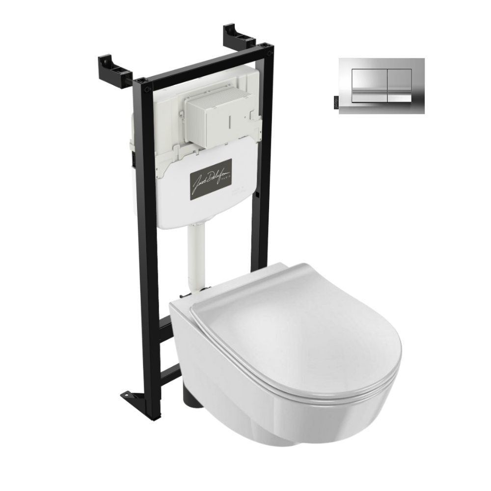 Pack WC suspendu sans bride JACOB DELAFON Odéon Rive Gauche + abattant + bâti support mur + plaque