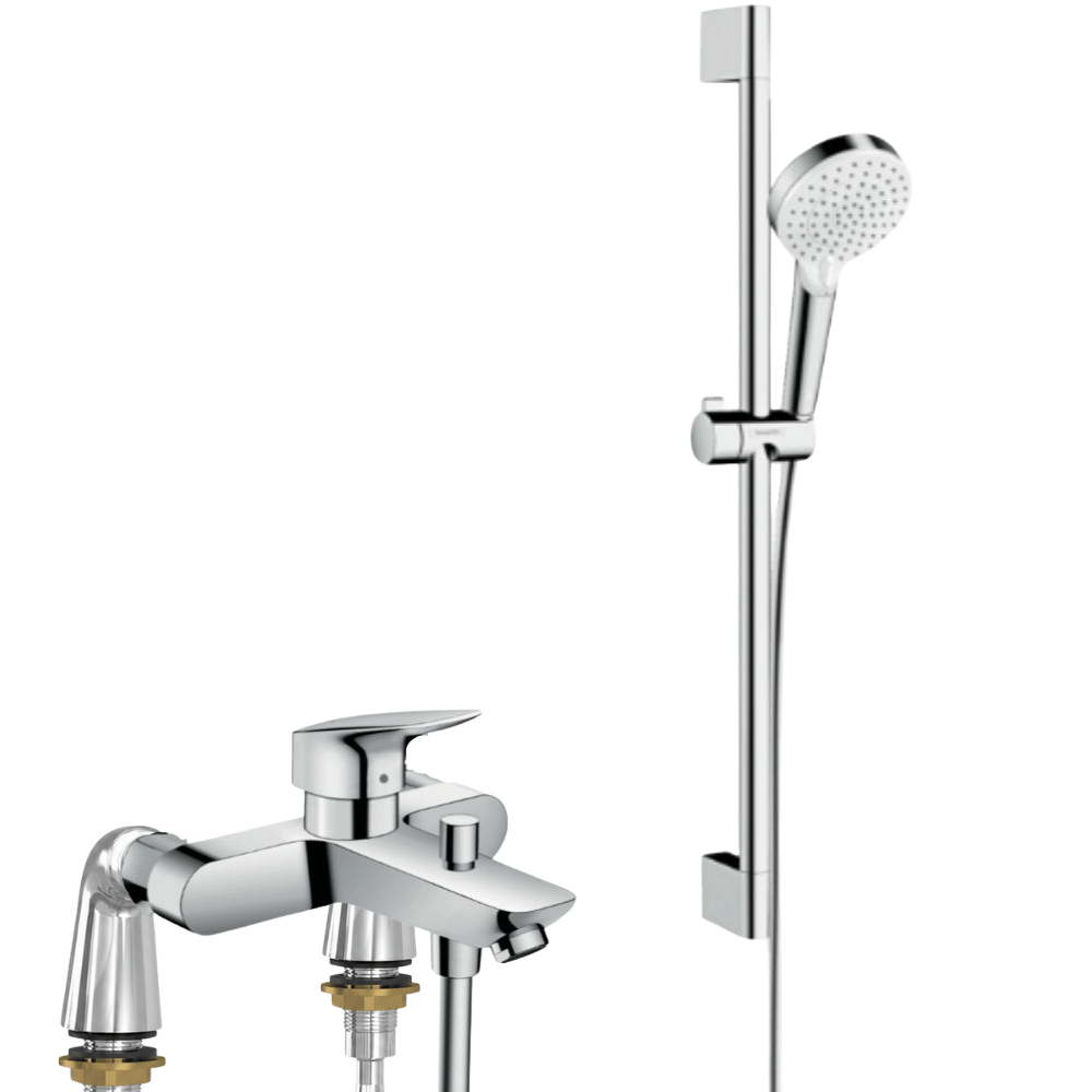 Pack mitigeur bain douche mécanique HANSGROHE Logis + ensemble de douche  + colonnettes Idro'Flex Chromé