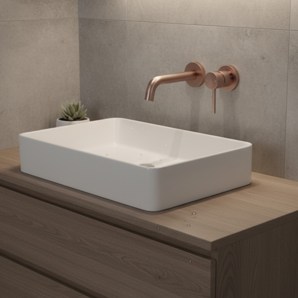 Mitigeur lavabo mural avec corps d'encastrement PAINI Ortence bronze cuivré ambiance