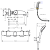 Mitigeur bain douche thermostatique HANSGROHE Ecostat 1001 CL + colonnettes Idro'Flex + Pommeau  2 jets + Flexible  + Support  C