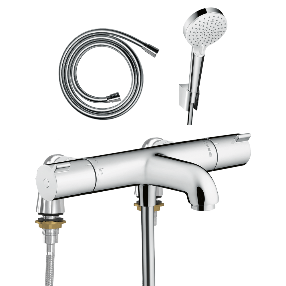 Mitigeur bain douche thermostatique HANSGROHE Ecostat 1001 CL + colonnettes Idro'Flex + Pommeau  2 jets + Flexible  + Support  C