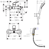 Pack bain douche mécanique HANSGROHE Logis + colonnettes Idro'Flex + Pommeau  2 jets + Flexible  + Support mural chromé