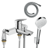 Pack bain douche mécanique HANSGROHE Logis + colonnettes Idro'Flex + Pommeau  2 jets + Flexible  + Support mural chromé