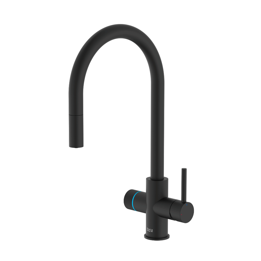 Robinet cuisine avec douchette extractible ROCA Aquafy noir mat A5A8D3GNB0
 avec cartouche filtre à eau