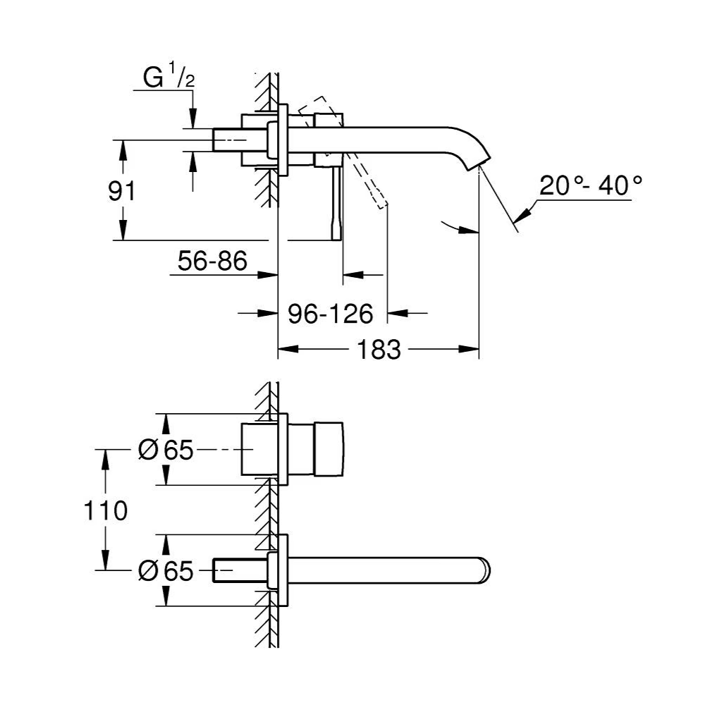 Mitigeur mural lavabo GROHE Essence Taille M schéma