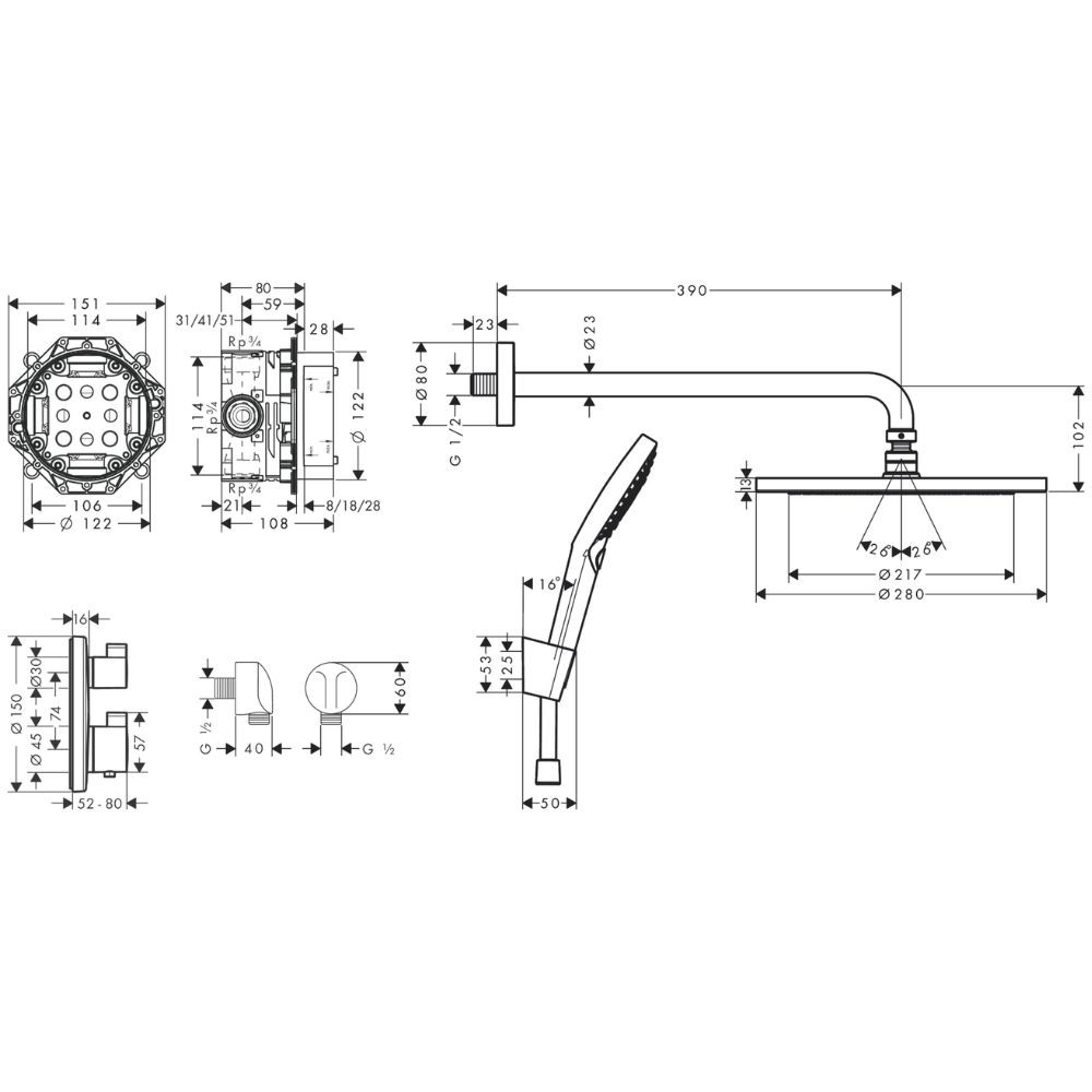 Colonne Croma Ecostat S HANSGROHE schéma