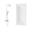 Baignoire droite 170x75cm avec pieds VITRA Neon blanc + Vidage WIRQUIN blanc + Colonne bain douche thermostatique chromé