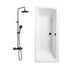 Baignoire droite 180x80cm avec pieds VITRA Neon blanc + Vidage WIRQUIN noir + Colonne bain thermostatique douche noir mat