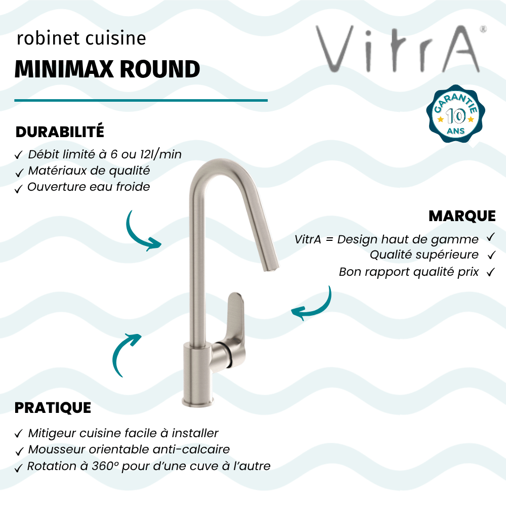 Points forts du robinet de cuisine haut VitrA Minimax Round