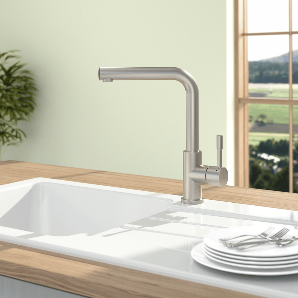 Zoom sur le robinet cuisine Villeroy & Boch Modern Steel