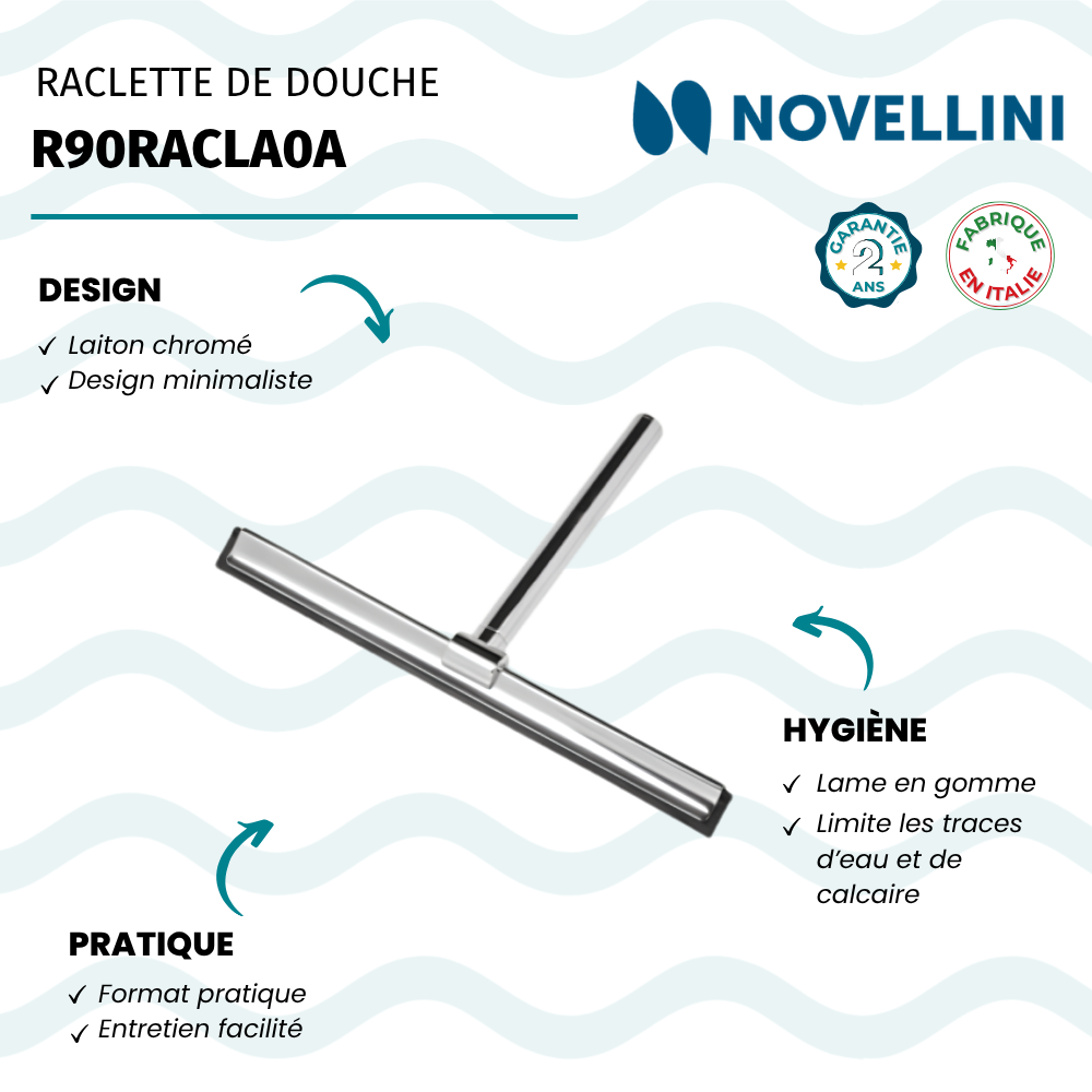 Raclette de douche NOVELLINI en laiton chromé et gomme avantages
