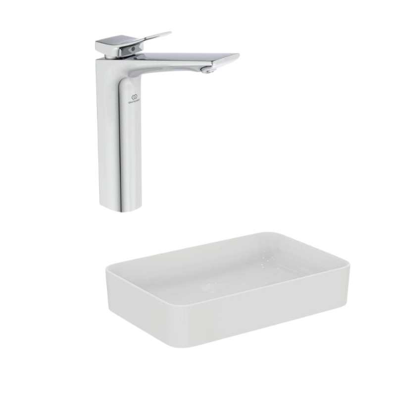 Lot Vasque à poser rectangulaire Idéal Standard Conca 60 cm blanche + Mitigeur lavabo réhaussé Conca couleur