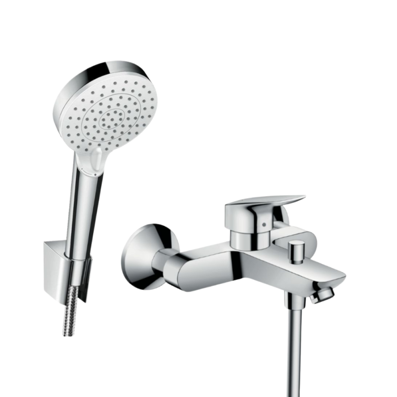 Mitigeur bain mécanique HANSGROHE Logis + Pommeau de douche Crometta avec flexible et support