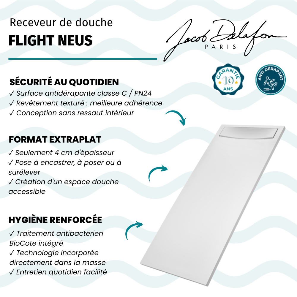 Receveur de douche antidérapant JACOB DELAFON Flight Neus acrylique