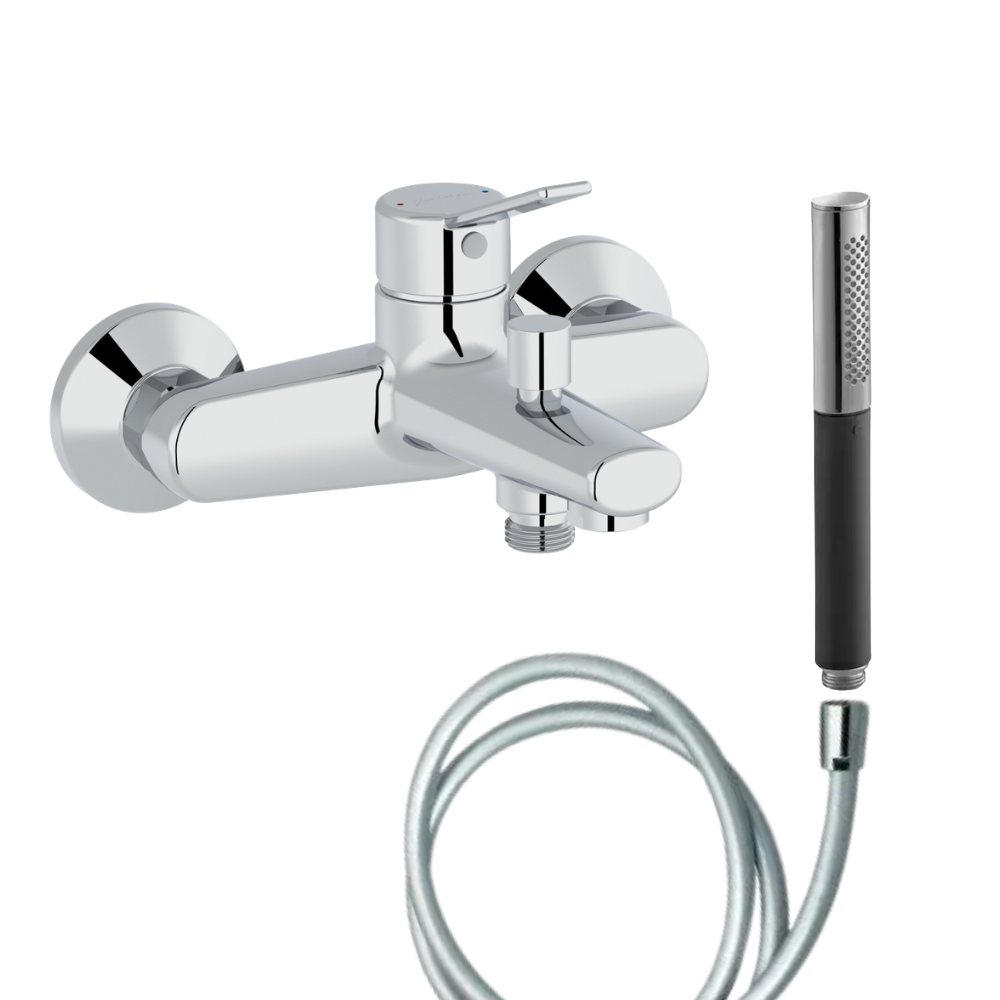 Mitigeur baignoire JACOB DELAFON Eo + pommeau de douche Shift Ellipse + flexible de douche lisse