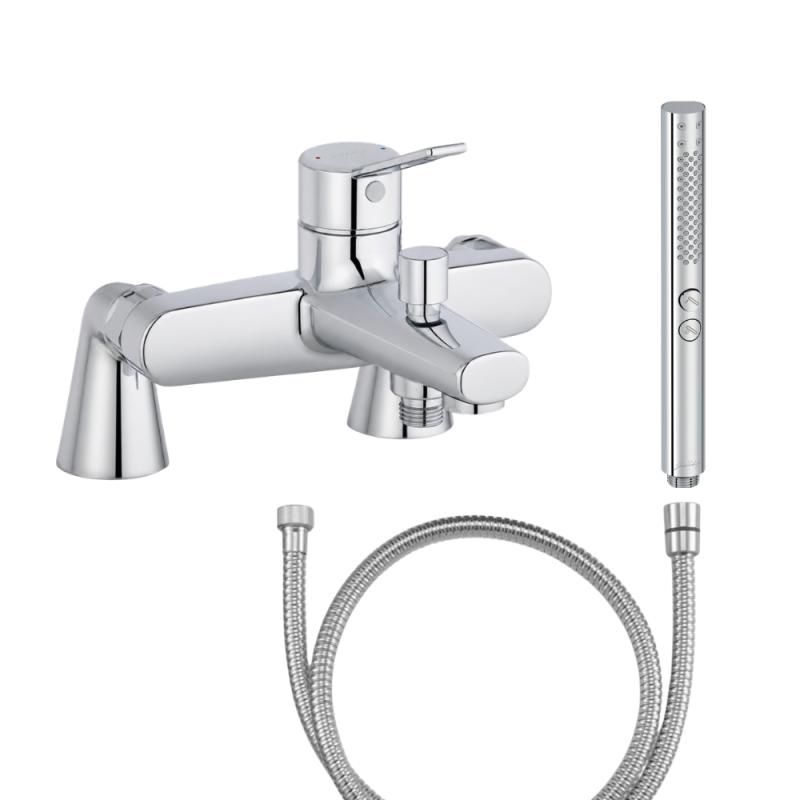 Mitigeur baignoire JACOB DELAFON Eo + pommeau de douche Shift+ rond + flexible de douche métal + colonnettes