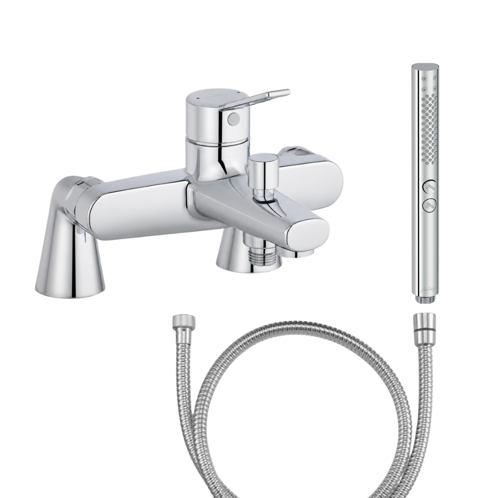 Mitigeur baignoire JACOB DELAFON Eo + pommeau de douche Shift+ rond + flexible de douche métal + colonnettes