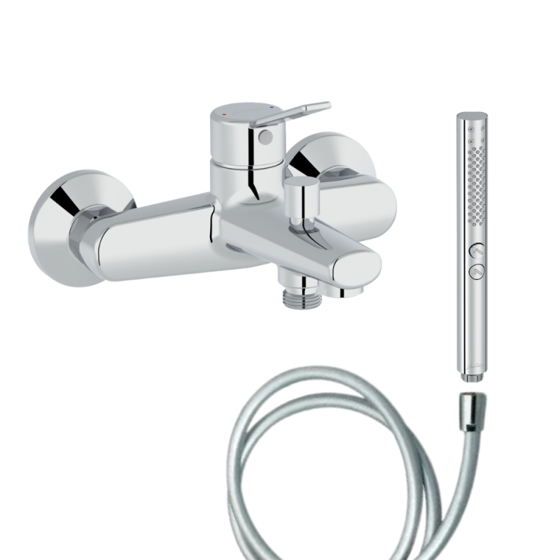 Mitigeur baignoire JACOB DELAFON Eo + pommeau de douche Shift+ rond + flexible de douche lisse