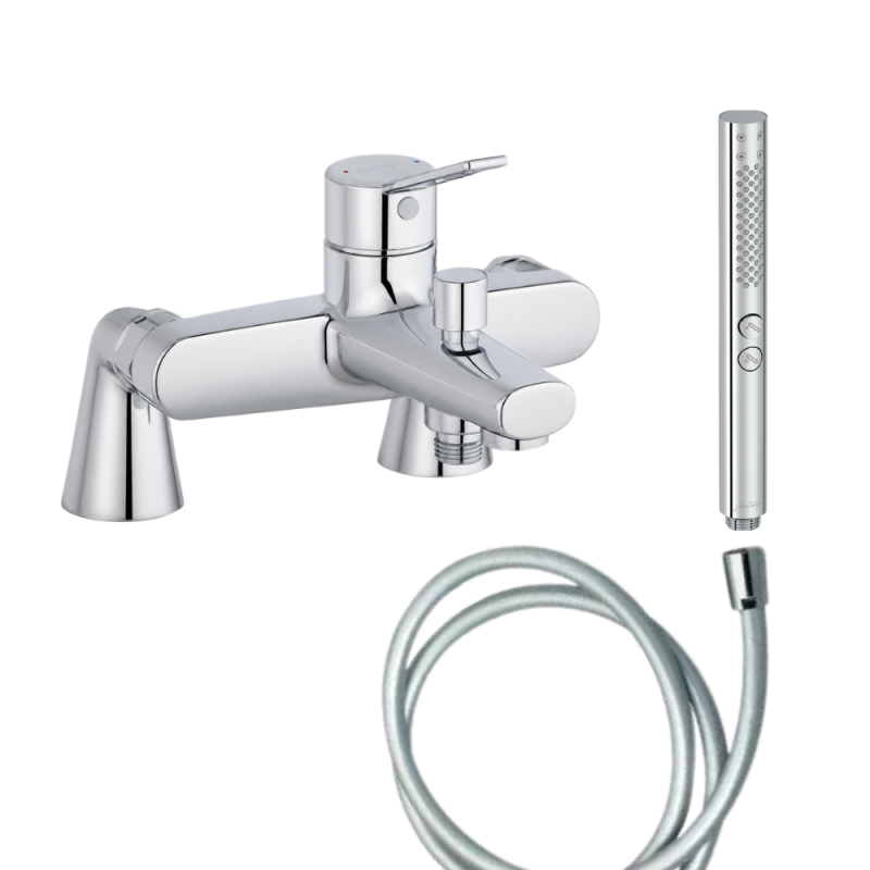 Mitigeur baignoire JACOB DELAFON Eo + pommeau de douche Shift+ rond + flexible de douche lisse + colonnettes
