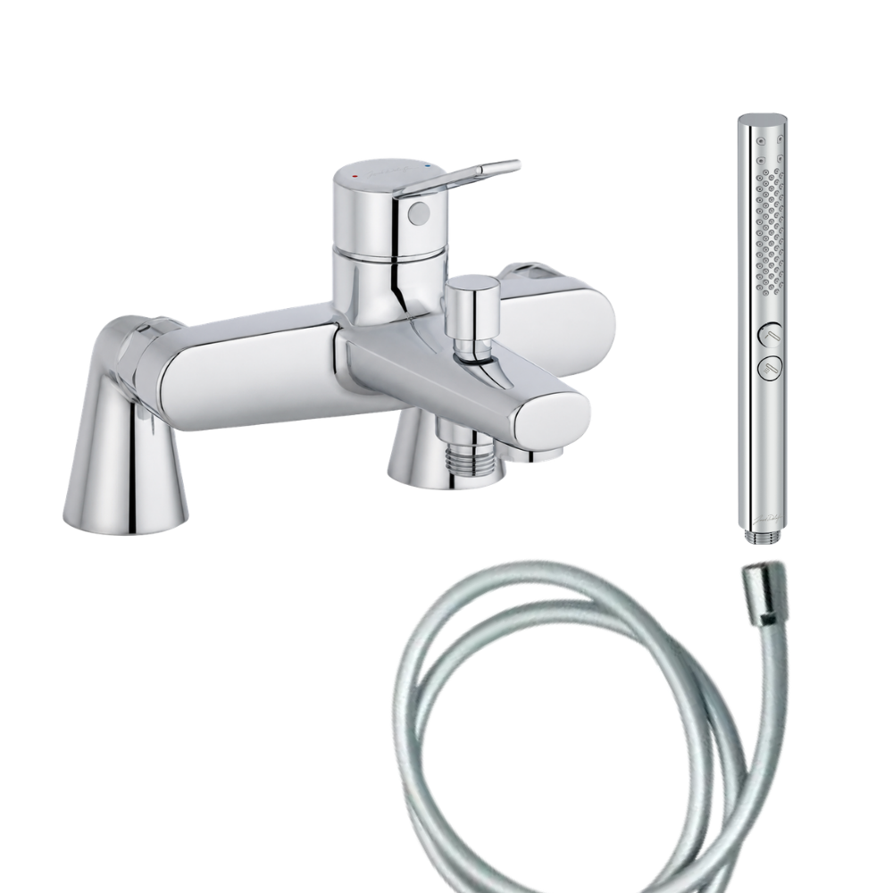Mitigeur baignoire JACOB DELAFON Eo + pommeau de douche Shift+ rond + flexible de douche lisse + colonnettes