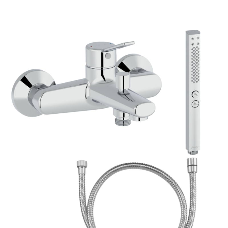 Mitigeur baignoire JACOB DELAFON Eo + pommeau de douche Shift+ carré + flexible de douche métal