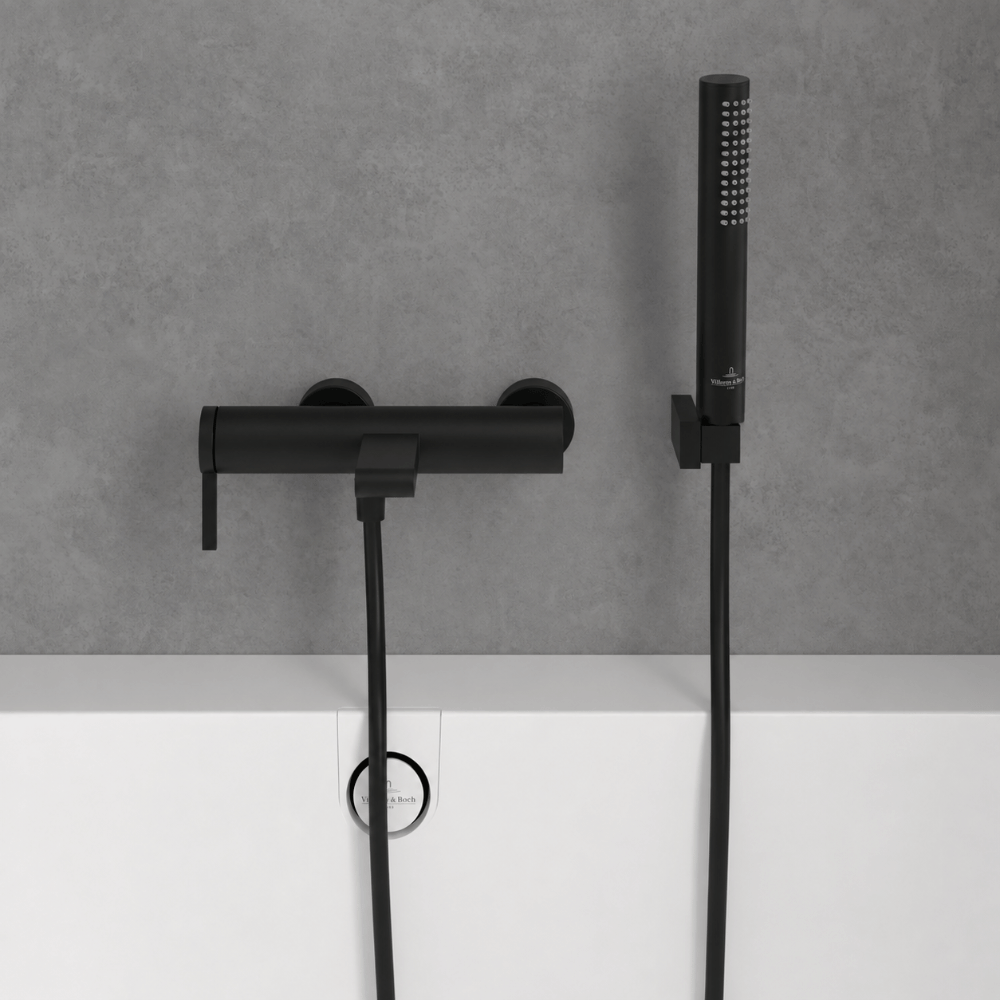 Ensemble bain douche mécanique VILLEROY & BOCH Dawn noir mat avec douchette Stick 1 jet + flexible 160 + support | Batinea