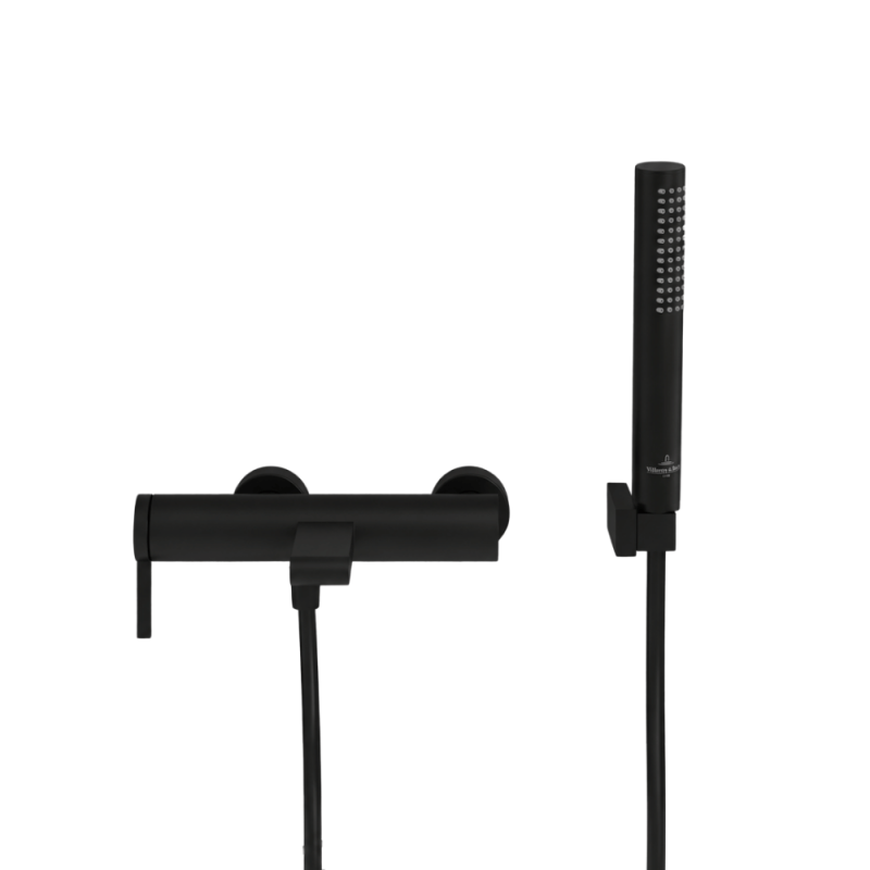 Ensemble bain douche mécanique VILLEROY & BOCH Dawn noir mat avec douchette Stick 1 jet + flexible 160 + support