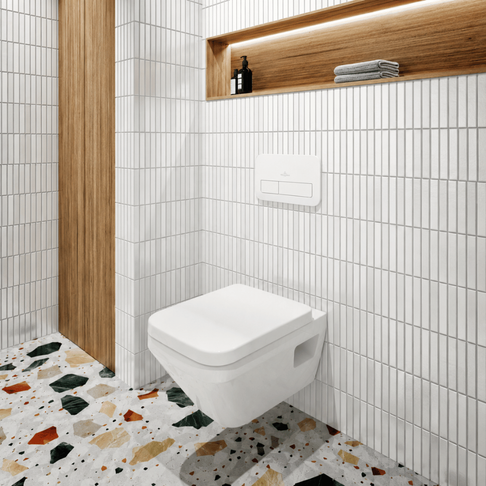 Pack WC suspendu sans bride Villeroy & Boch Architectura Twistflush [e³] rectangle + bâti-support sol et mur + plaque | Batinea