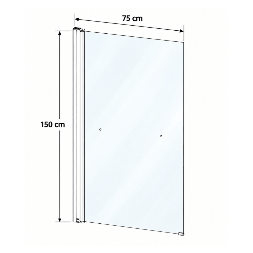 Pare bain relevable et pivotant 75x150cm KINEDO Columba 1 + porte serviette schéma