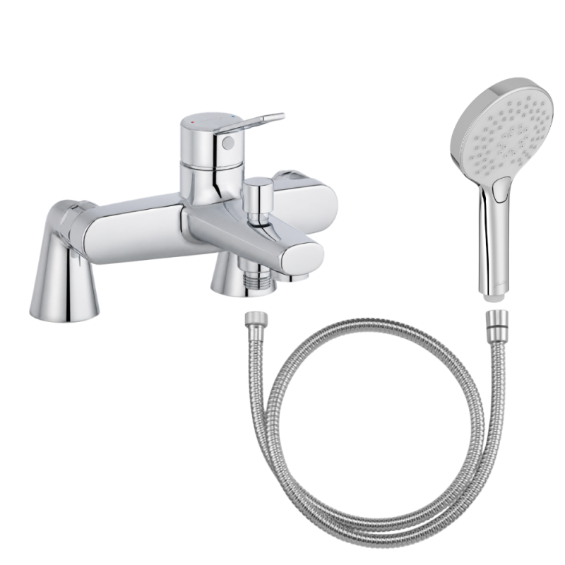 Mitigeur baignoire JACOB DELAFON Eo + pommeau de douche Metro + flexible de douche métal + colonnettes