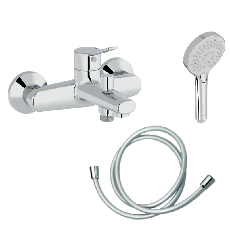 Mitigeur baignoire JACOB DELAFON Eo + pommeau de douche Metro + flexible de douche lisse