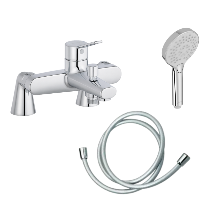 Mitigeur baignoire JACOB DELAFON Eo + pommeau de douche Metro + flexible de douche lisse + colonnettes