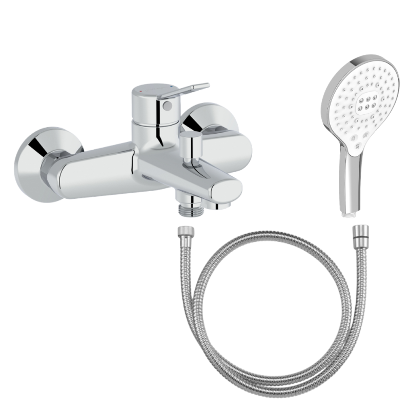 Mitigeur baignoire JACOB DELAFON Eo + pommeau de douche Metro signature + flexible de douche métal
