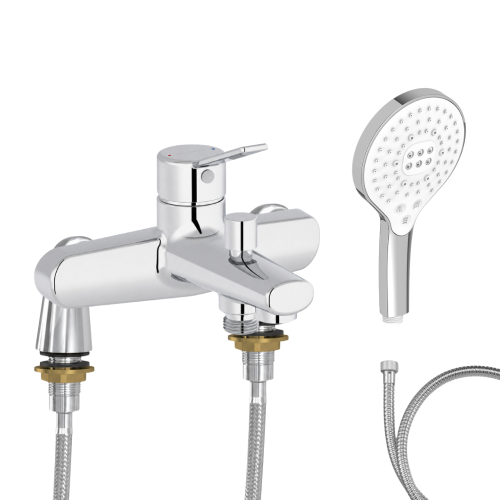 Mitigeur baignoire JACOB DELAFON Eo + pommeau de douche Metro signature + flexible de douche métal + colonnettes Idro'Flex