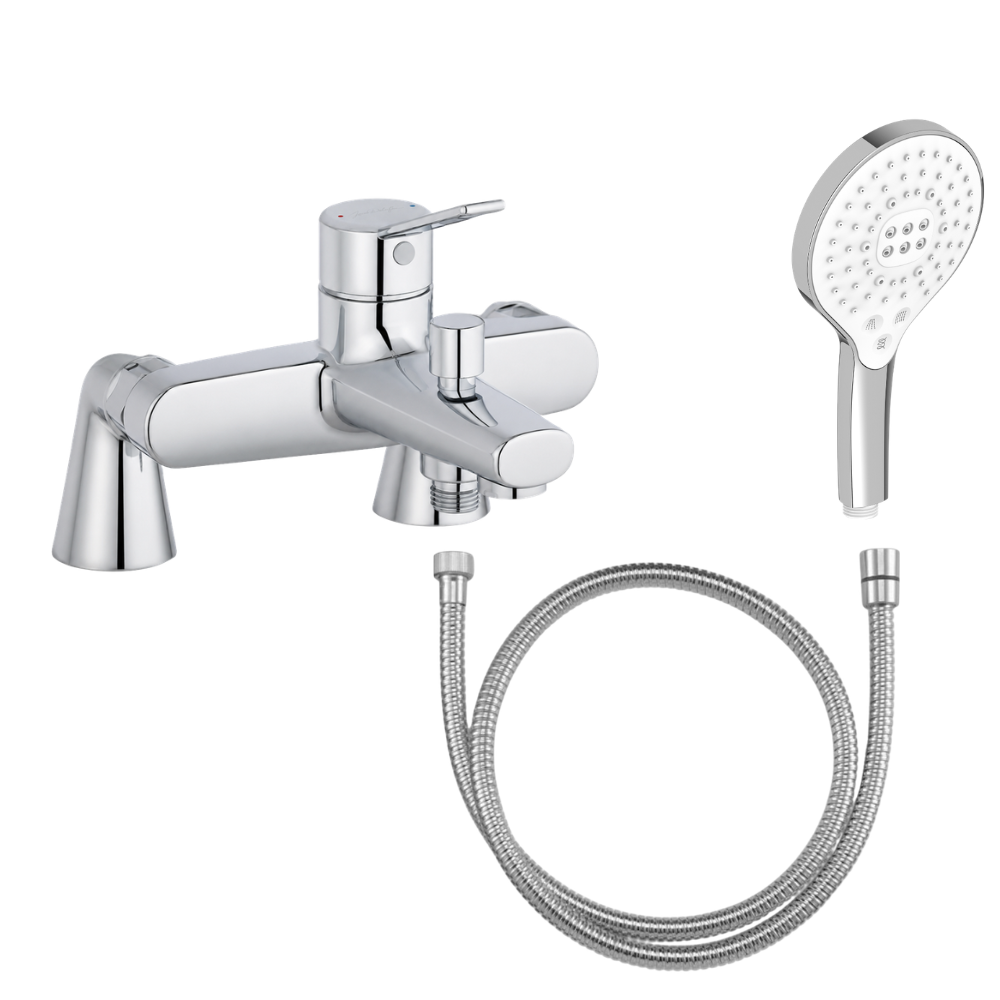 Mitigeur baignoire JACOB DELAFON Eo + pommeau de douche Metro signature + flexible de douche métal + colonnettes