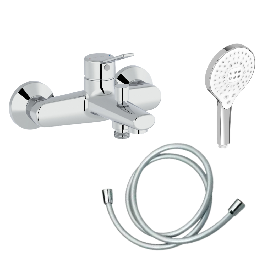 Mitigeur baignoire JACOB DELAFON Eo + pommeau de douche Metro signature + flexible de douche lisse
