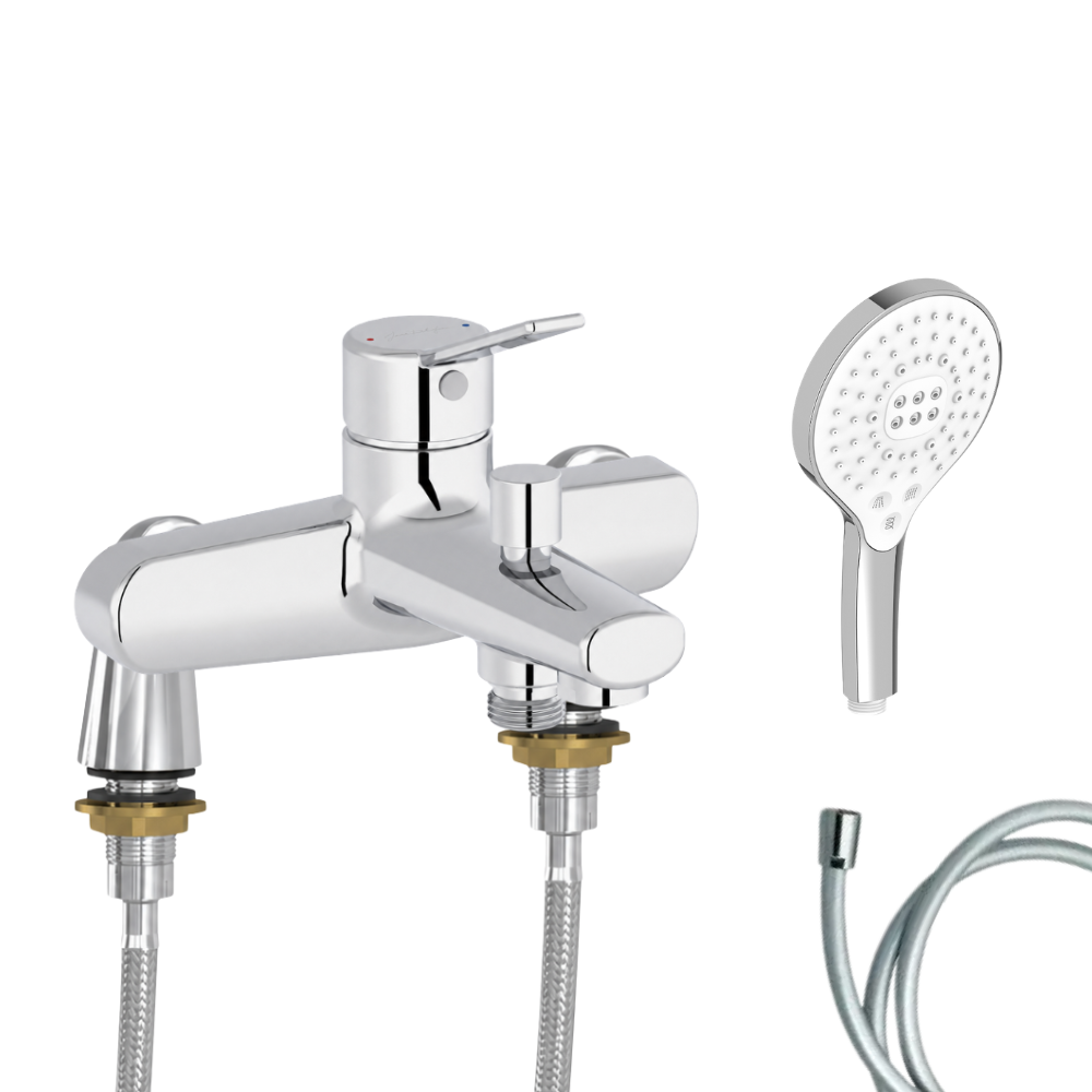 Mitigeur baignoire JACOB DELAFON Eo + pommeau de douche Metro signature + flexible de douche lisse + colonnettes Idro'Flex