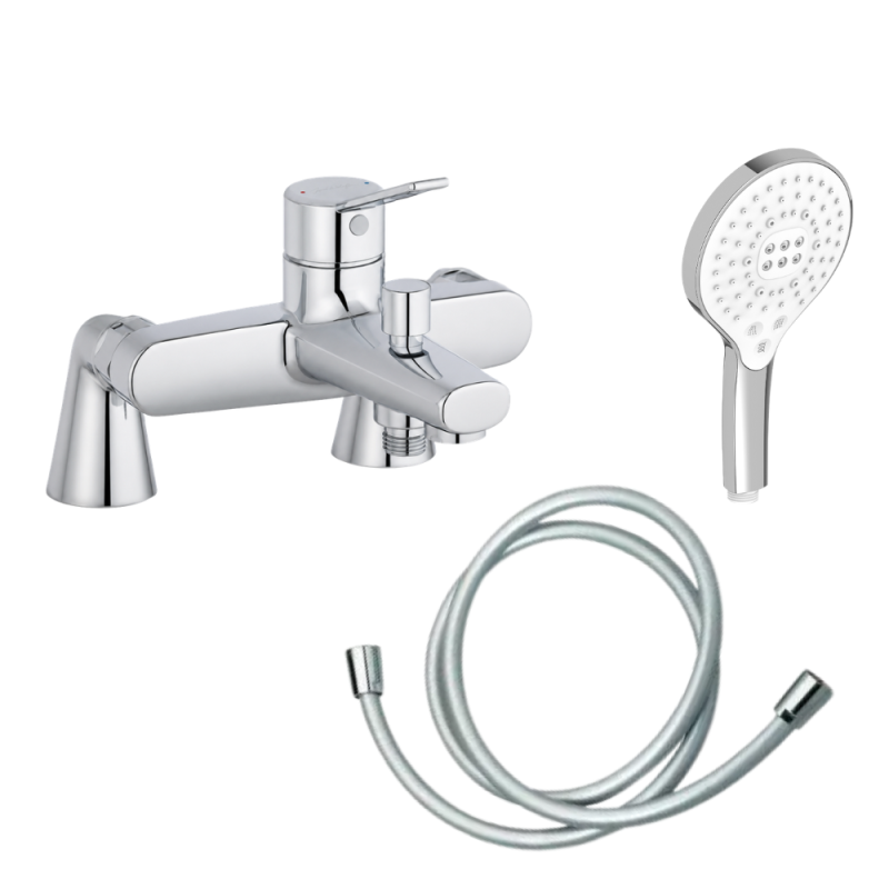 Mitigeur baignoire JACOB DELAFON Eo + pommeau de douche Metro signature + flexible de douche lisse + colonnettes