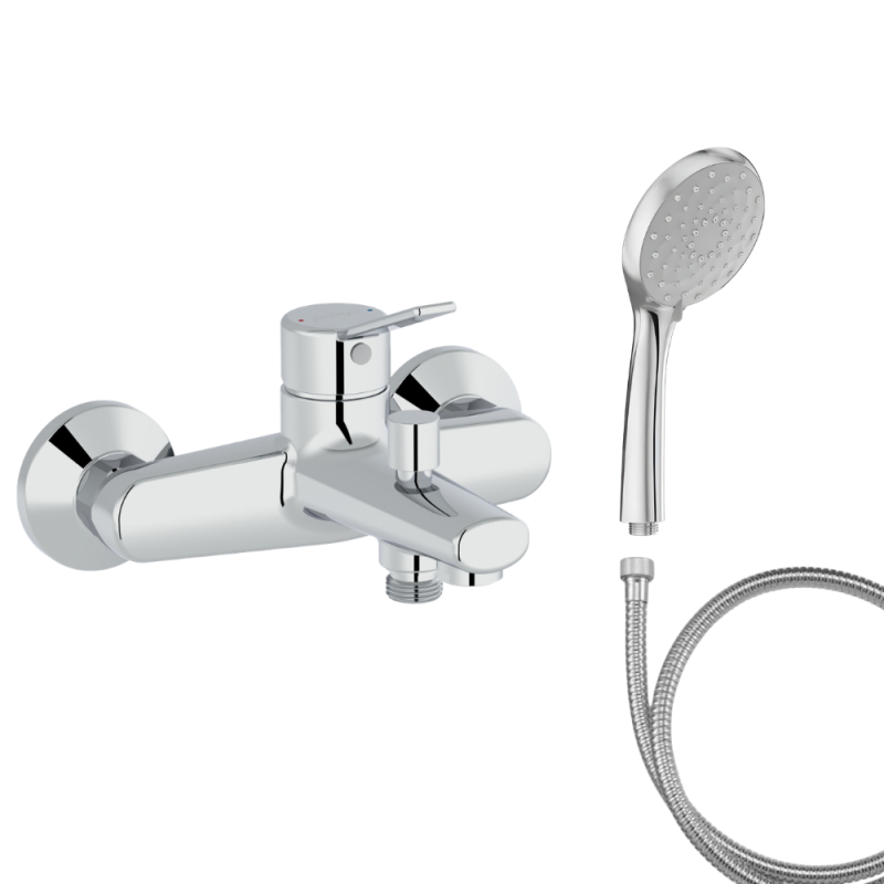 Mitigeur baignoire JACOB DELAFON Eo + pommeau de douche Awaken + flexible de douche métal