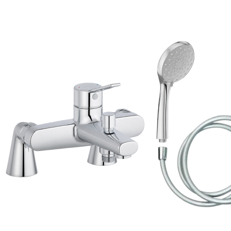 Mitigeur baignoire JACOB DELAFON Eo + pommeau de douche Awaken + flexible de douche lisse + colonnettes