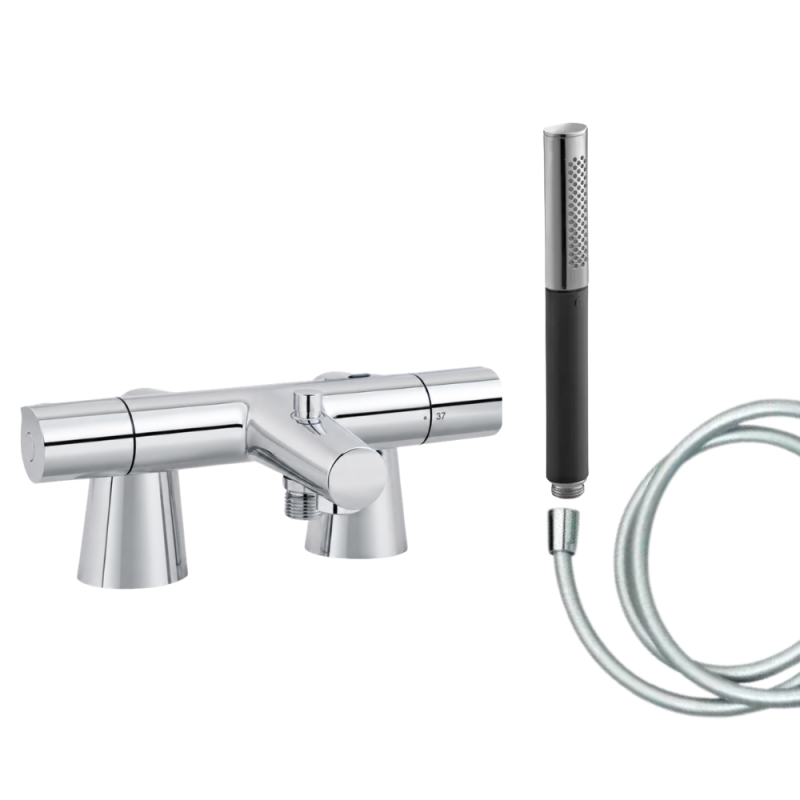 Mitigeur baignoire JACOB DELAFON Simone + pommeau de douche Shift Ellipse + flexible de douche lisse + colonnettes