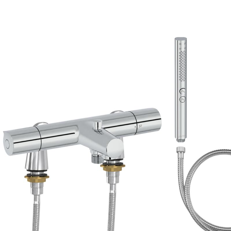 Mitigeur baignoire JACOB DELAFON Simone + pommeau de douche Shift+ rond + flexible de douche métal + colonnettes Idro'Flex