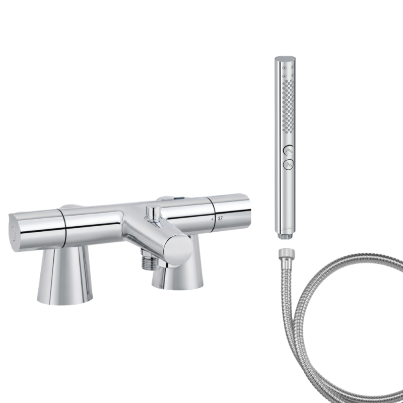 Mitigeur baignoire JACOB DELAFON Simone + pommeau de douche Shift+ rond + flexible de douche métal + colonnettes