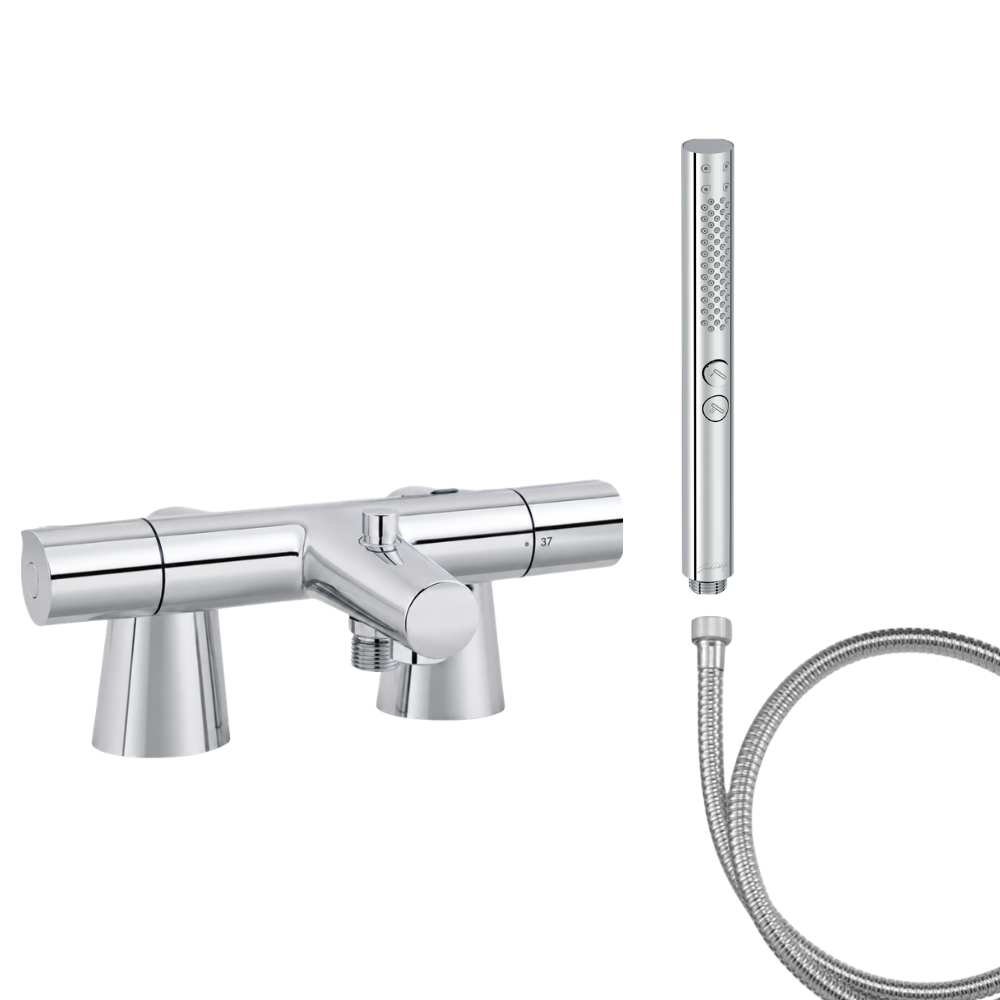 Mitigeur baignoire JACOB DELAFON Simone + pommeau de douche Shift+ rond + flexible de douche métal + colonnettes