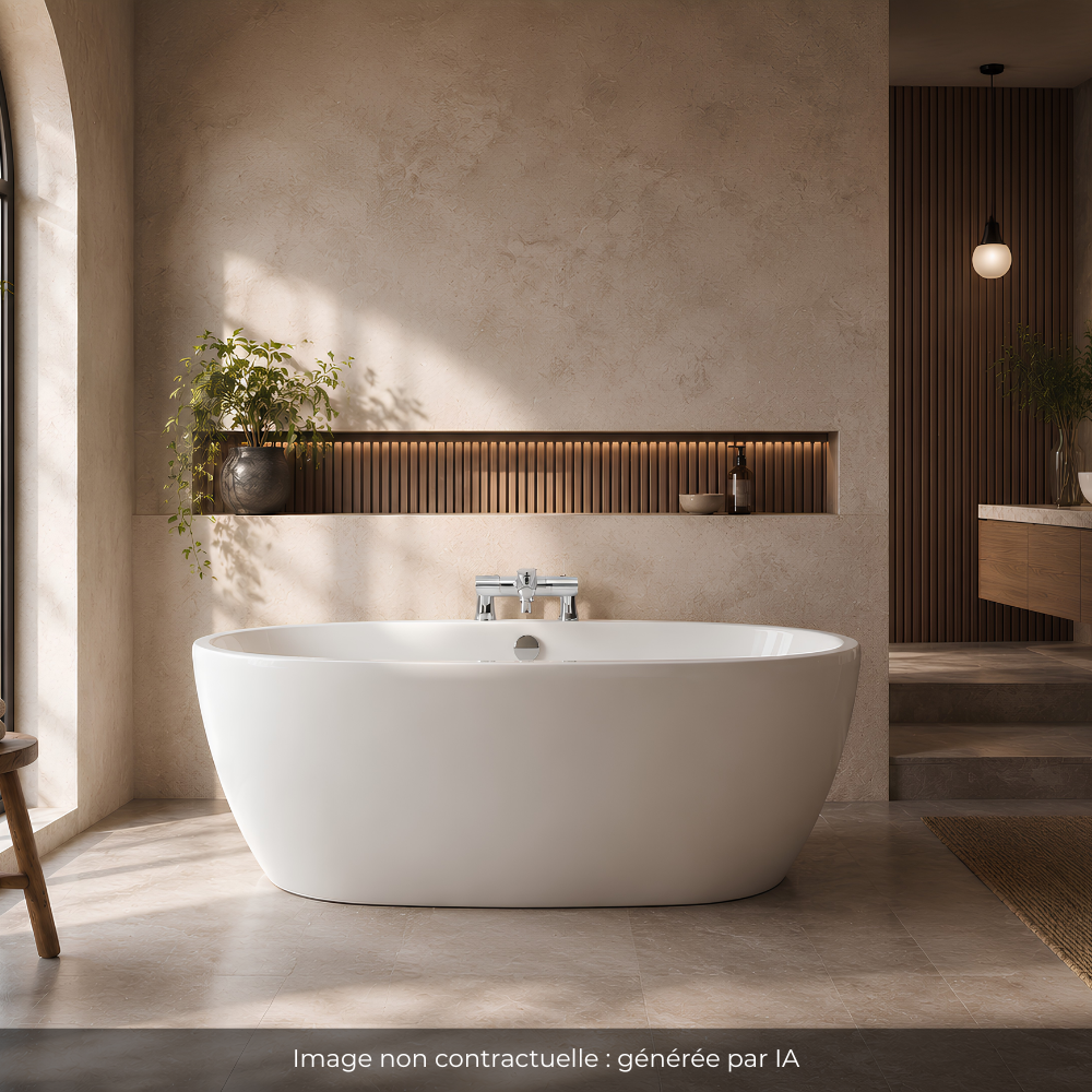 Mitigeur baignoire JACOB DELAFON Simone + pommeau de douche Shift+ rond + flexible de douche métal + colonnettes