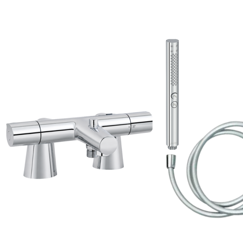 Mitigeur baignoire JACOB DELAFON Simone + pommeau de douche Shift+ rond + flexible de douche lisse + colonnettes