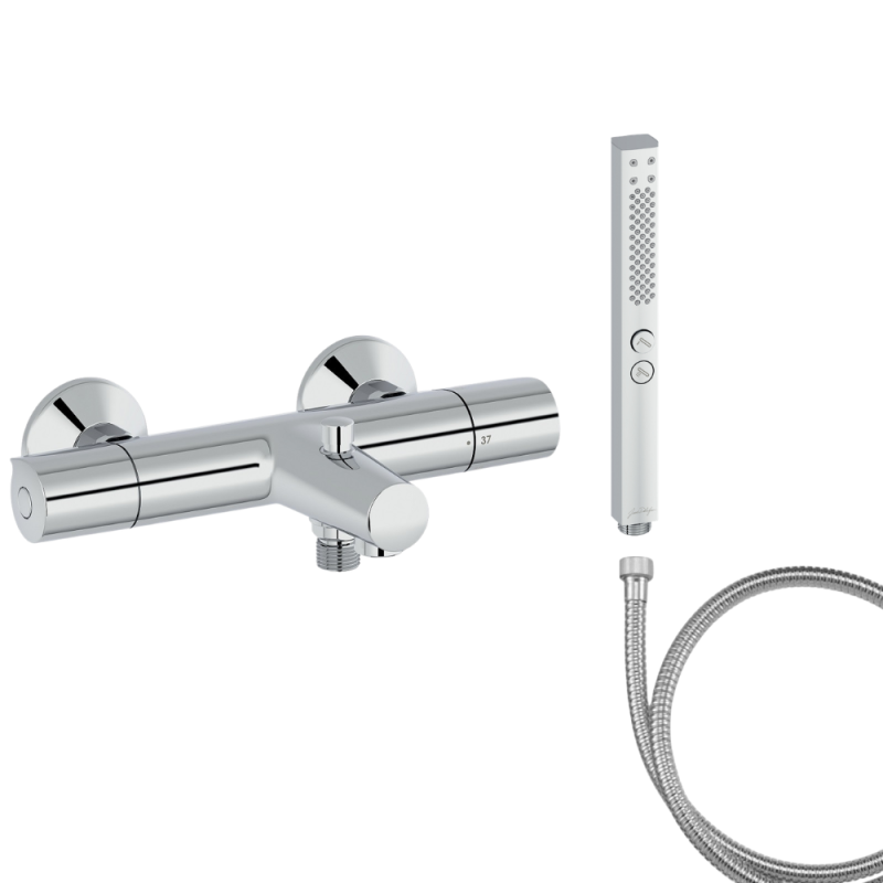 Mitigeur baignoire JACOB DELAFON Simone + pommeau de douche Shift+ carré + flexible de douche métal